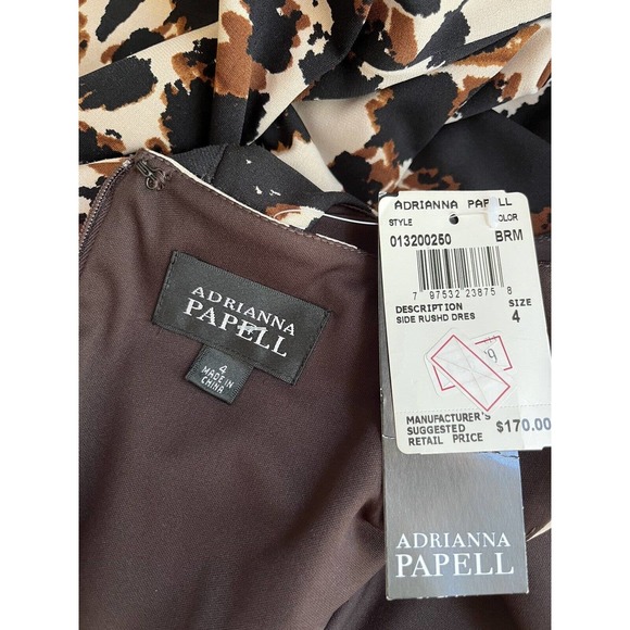NWT Adrianna Papell Brown Abstract Print Side Ruched Knee Length Dress Sz 4 - Picture 5 of 6